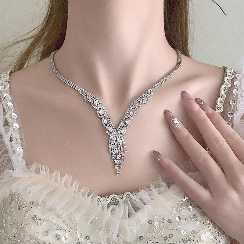 2024 Summer Luxury Rhinestone Jewelry Set: Earrings, Necklace, & Bracelet for Women