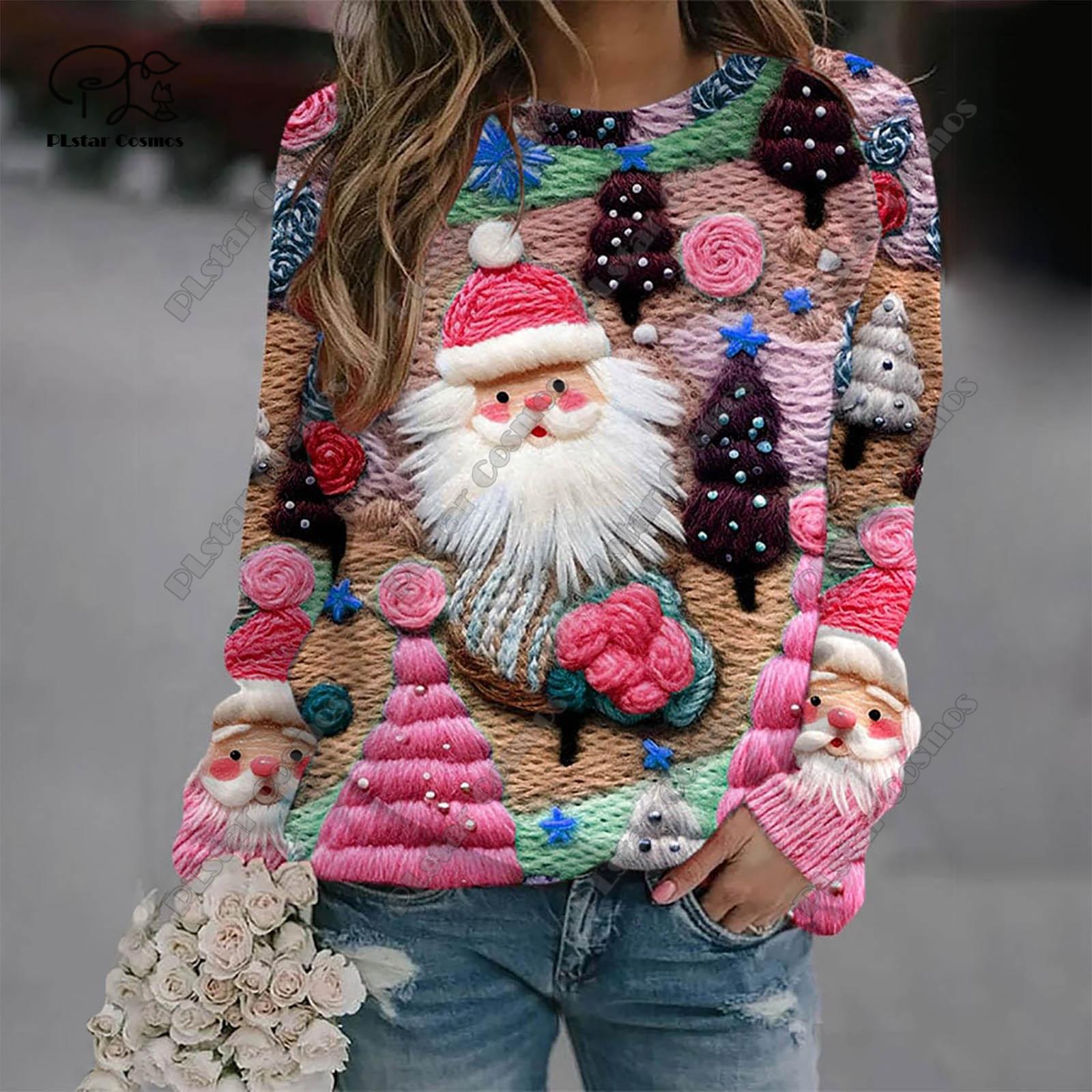 

PLstar Cosmos Рождественская серия с 3D принтом и рисунком, женская толстовка с круглым вырезом и длинными рукавами, повседневный топ, новый стиль, S-6 6XL