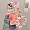Waterproof and Shockproof TPU Colorful Flower Phone Case for iPhone 15 Pro Max Wrist Strap 14 Protective Case