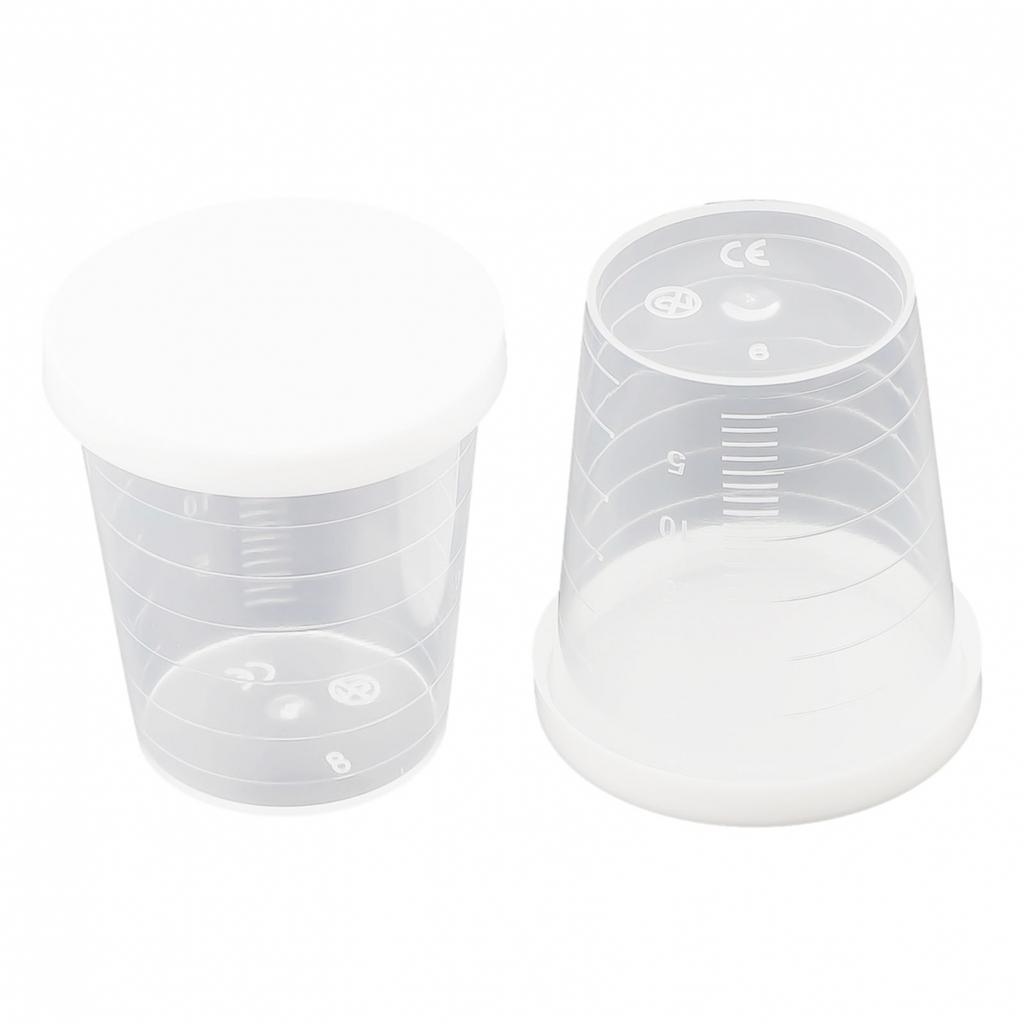 Clear Plastic Medicine Measuring Cups with White Lids Set of 10 (30ml)