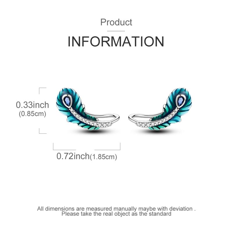925 Sterling Silver Earrings Women Blue and Green Color Feather Hoop Earring For Anniversary Wedding Jewelry GiftsGood product