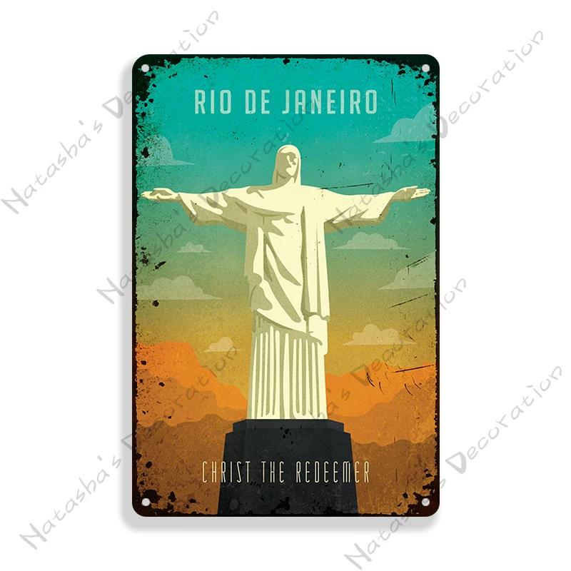 Brazil Vintage Poster Rio De Janeiro Metal Sign Landscape Decorative Sign Retro Metal Plaque Man Cave Pub Home Club Wall Decor