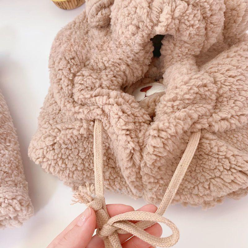 Adorable Animal Plush Hat Scarf One Piece Set for Women Korean Style Winter Fashion with Cozy Fleece Hooded Mask for Outdoors