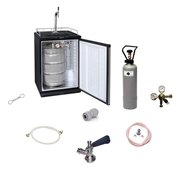Réfrigérateur pour fûts de bière - ICH-ZAPFE.DE - 50 L - Colonne mono-branche chromée - Robinet compensateur - Bouteille CO2 2 kg