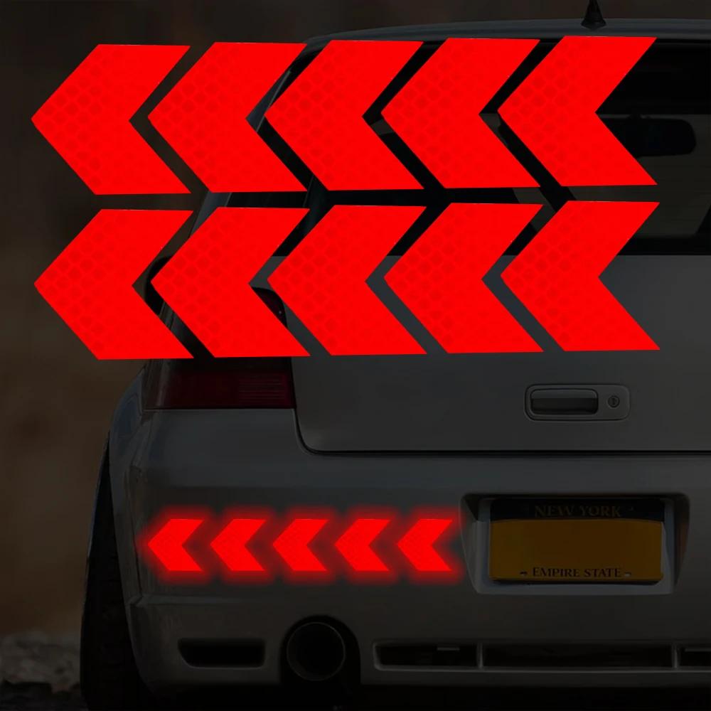 

10 Pcs/Set Car Sticker Reflective Arrow Sign Tape Warning Safety Sticker for Car Bumper Trunk Reflector Hazard Tape Car Styling красный