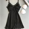 Black Lace Padded Camisole Nightgown - Sexy Hollowed-Out Sleepwear for Summer Nights