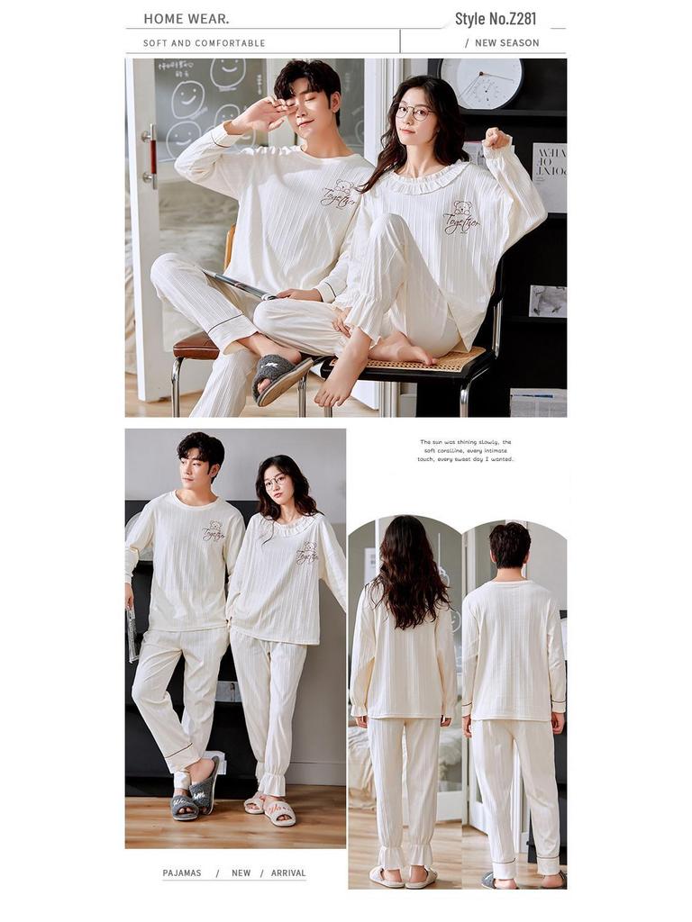 Pánský bavlněný pyžamový set plus size - Podzim/Zima S dlouhým rukávem a kalhotami Domácí oblečení