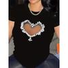 Damen Schwarz Weiß Blumig Herz Muster T-Shirt Rundhalsausschnitt Kurze Ärmel Leicht Komfort Täglich Party Lässig Elegant Polyester Oberteil