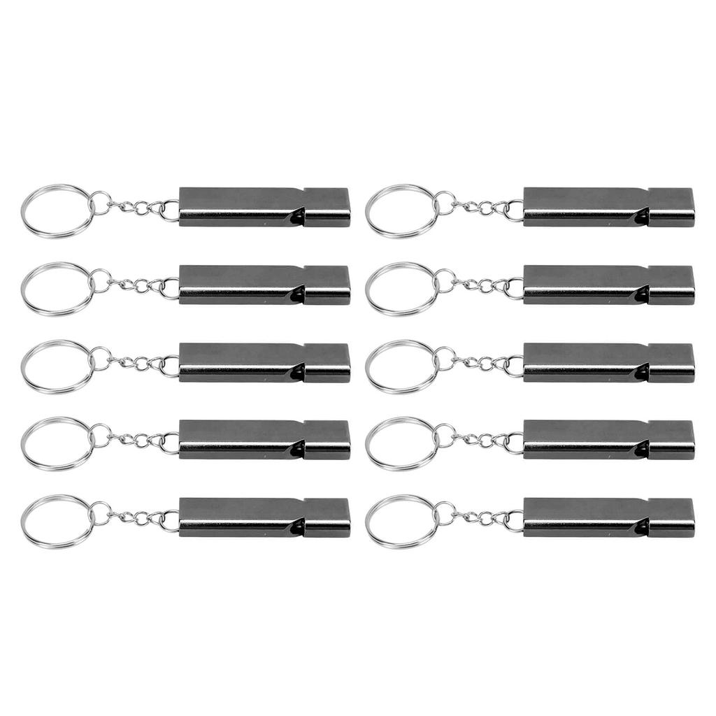 10Pcs Aluminum Alloy Emergency Survival Whistle Double Tube High Frequency Survival Whistle with Keychain