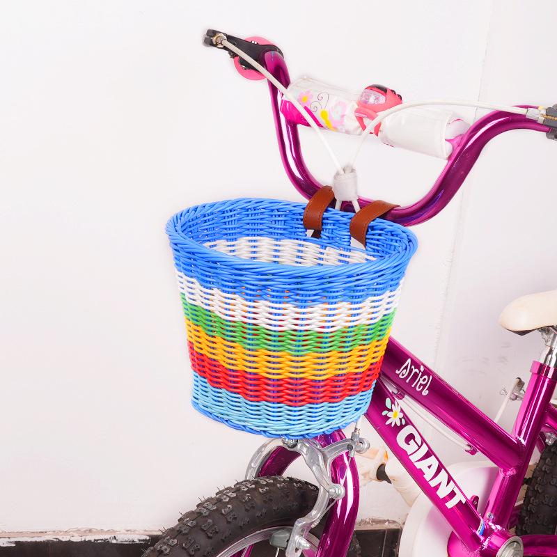 Children s Retro Woven Bicycle Basket, Rainbow Colors - Front Basket for Bikes and Strollers Small (approx. 19.5*16*15.5cm)
