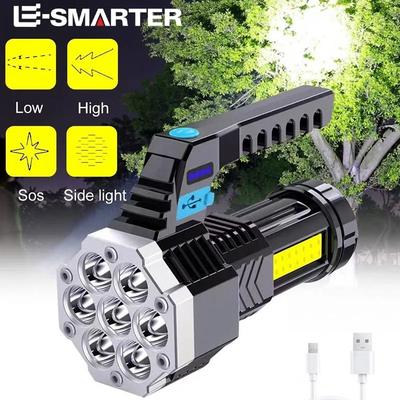 High Power LED Flashlight Powerful USB Rechargeable Torch Handheld Portable Outdoor Lamp Built-in Battery COB 7 LED Flashlights
