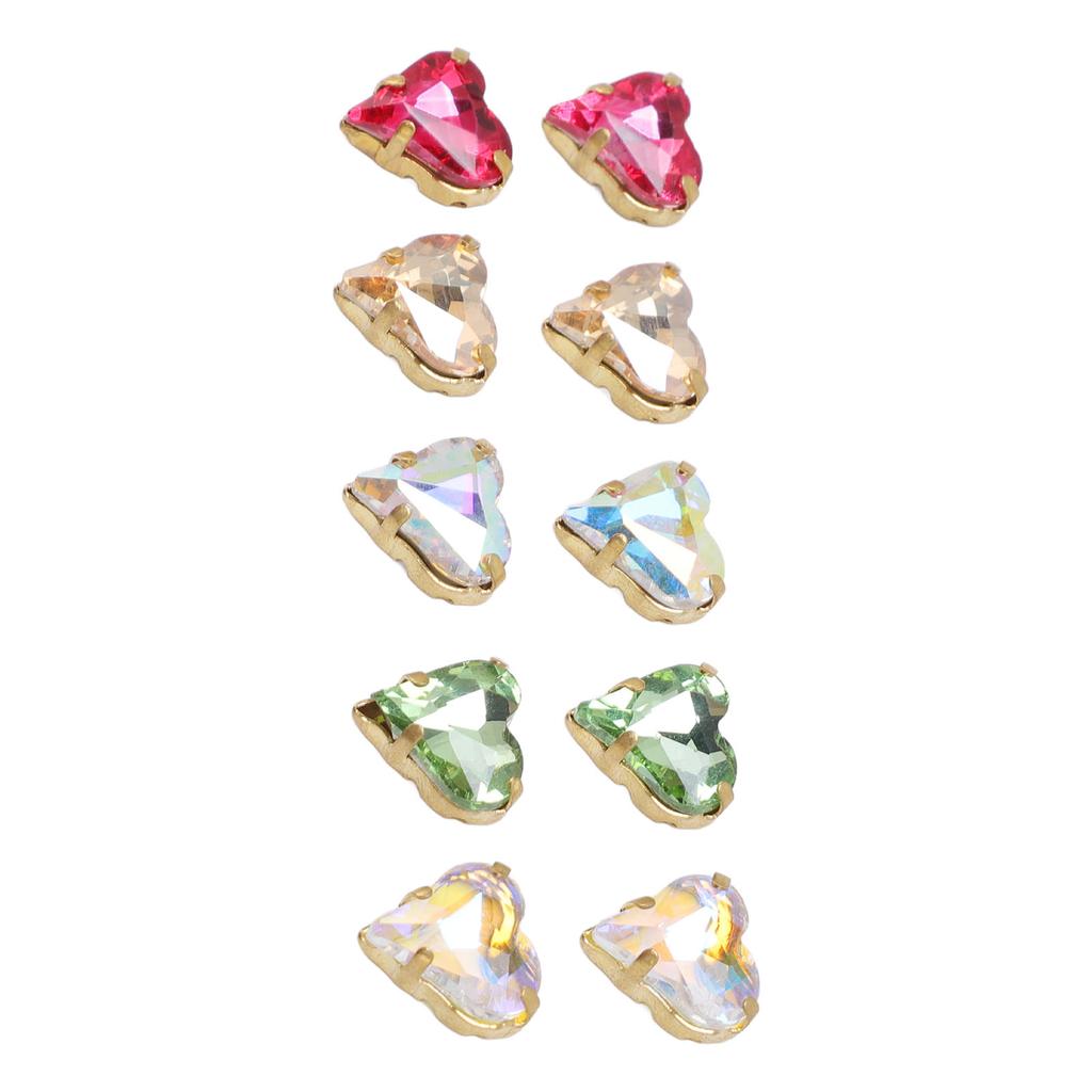 10Pcs Glass Rhinestone Bulk Twisted Heart Nail Jewels Crystal Charms Art Decorations Crafts Supplies Gold Bottom