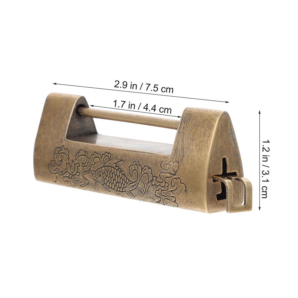 1Set Retro Horizontal Opening Lock Vintage Engraved Chinese Style Padlock for Wooden Box Jewelry Cabinet Drawer