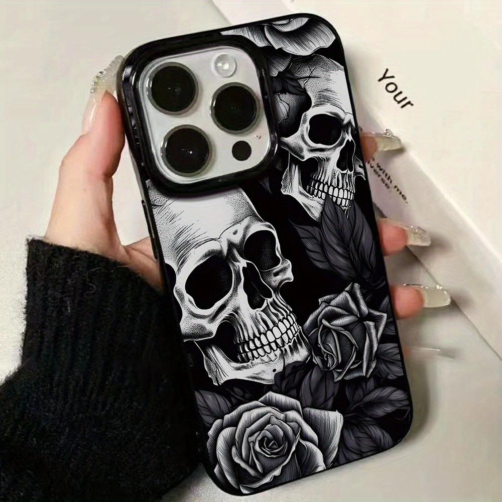 Skull Rose design phone case suitable for iPhone 17 16 15 14 13 12 11 Pro/Max/Plus anti drop and shockproof back cover