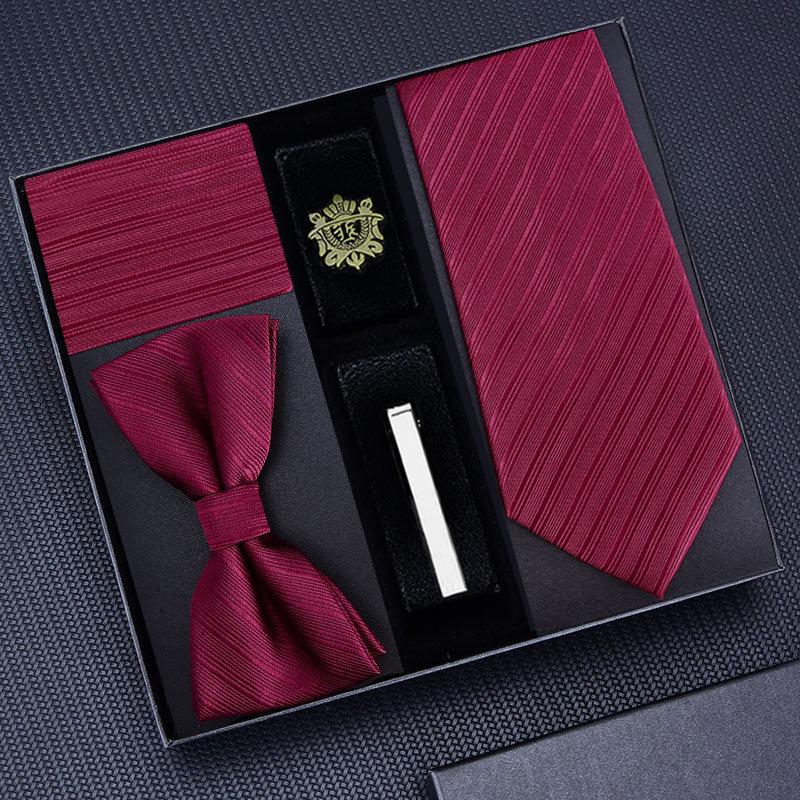 Tie Five-Piece Men'S Business Dress 8Cm Tie, Zipper Hand With The Same Bow Tie, Suit Square Scarf Cufflinks