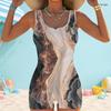 Women Plus Size One Piece Swimsuit Square Neck Wide Straps Sleeveless Tie Dye Printed Boyshort Bathing Suit