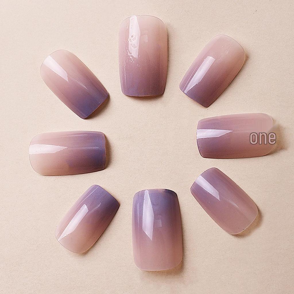 Gradient Line Removable Medium-Long Fake Nails - Pad Printing Style