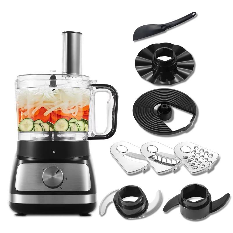 TopStrong 6-in-1 Food Processor 800W 2L Silver Multifunctional Chopper Slicer Shredder Kneader Dough Blender 3 Speeds Pulse EU