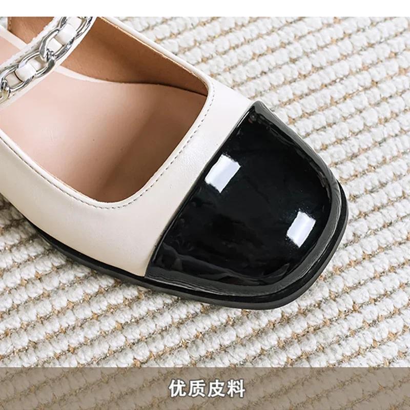 Fashion 2025 New Single Women's High Heels Round Head Vintage Mary Jane Chunky Heel Hepburn Pearl Shoes