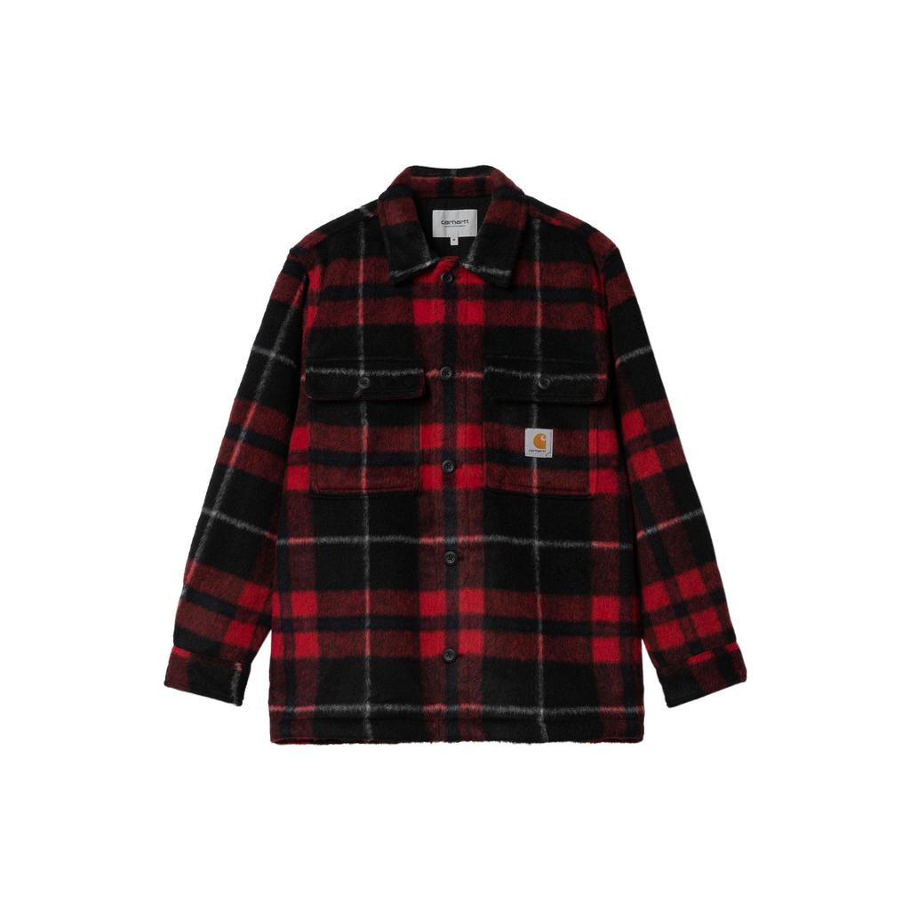 Carhartt WIP Plaid Logo Label Long Sleeve Shirt Jacket Men Jackets Red I030790-18X-XX
