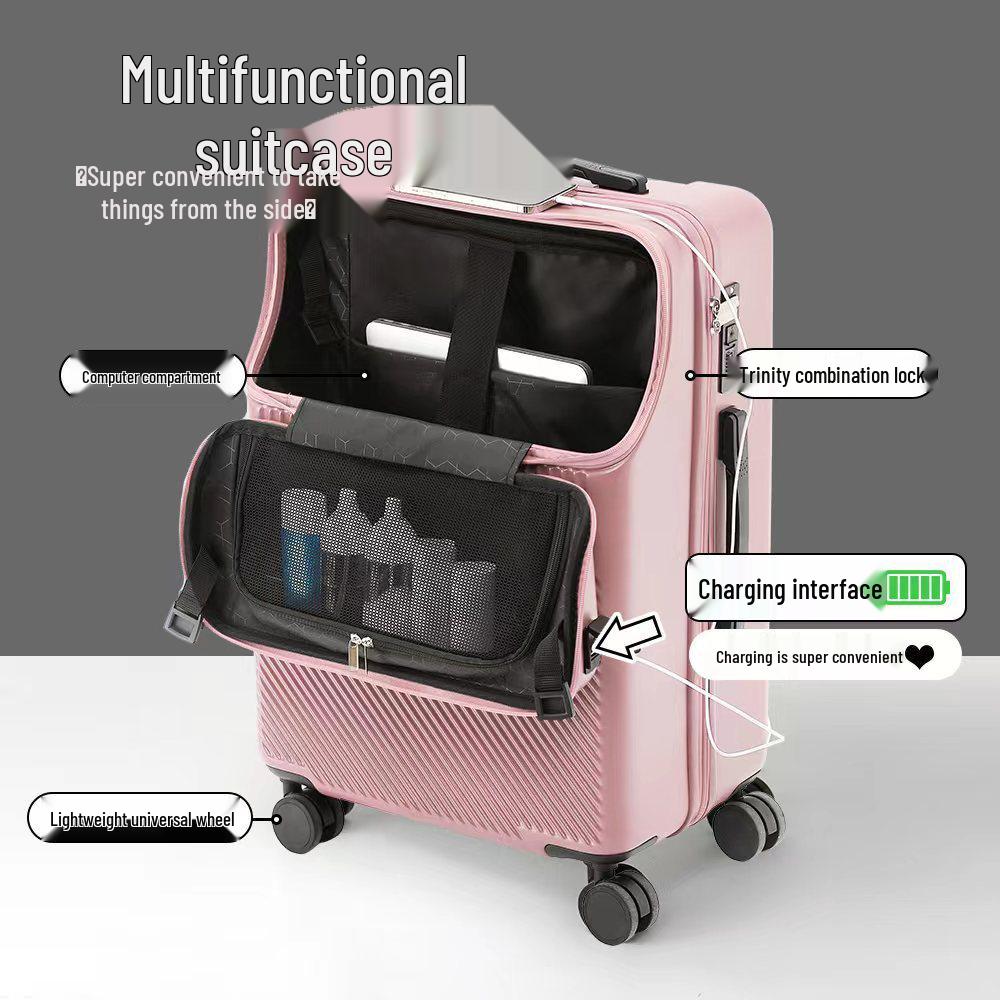 20" Leather Carry-On Business Suitcase with Front Opening & Combo Lock for Men & Women