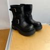 Autumn new leather thick-soled belt buckle Martin boots women's retro mid-tube locomotive boots
