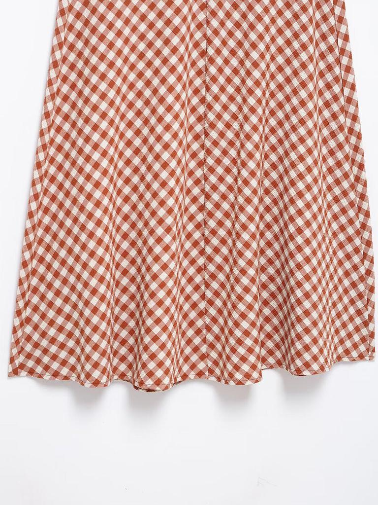 Spring 2025 European & American Style Women's Plaid Camisole Top and Midi Skirt Set