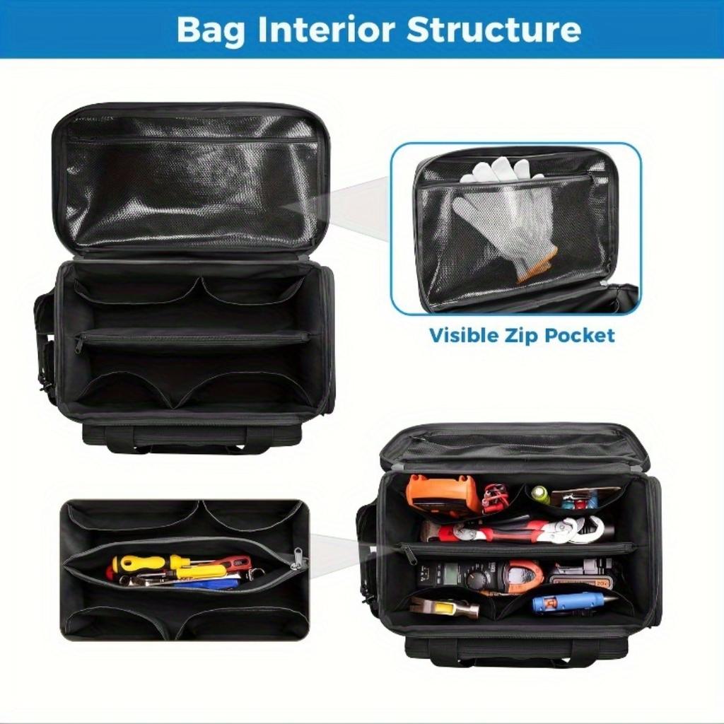 Heavy Duty Fabric Tool Backpack, 14 Inch Large Capacity With Reinforced Pockets For Electrician Construction Worker Durable Working Storage Bag