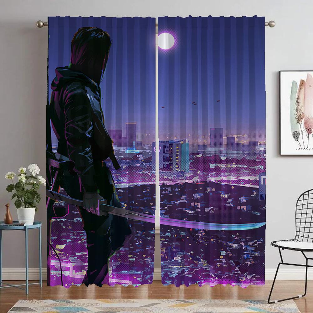 Valorant Kitchen Curtains for Living Room Tulle for Bedroom Blackout Curtain Partition Shades Home Interior Curtains 2 Pieces