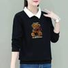 2025 Autumn/Winter Women's Plus Size Velvet Polo Collar Long Sleeve Cartoon Print Sweater