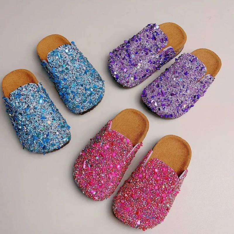 Summer Bling Children's Slippers Buckle Cork Slippers Girls Anti Slip Flat Outdoor Kids Fashion Shoes