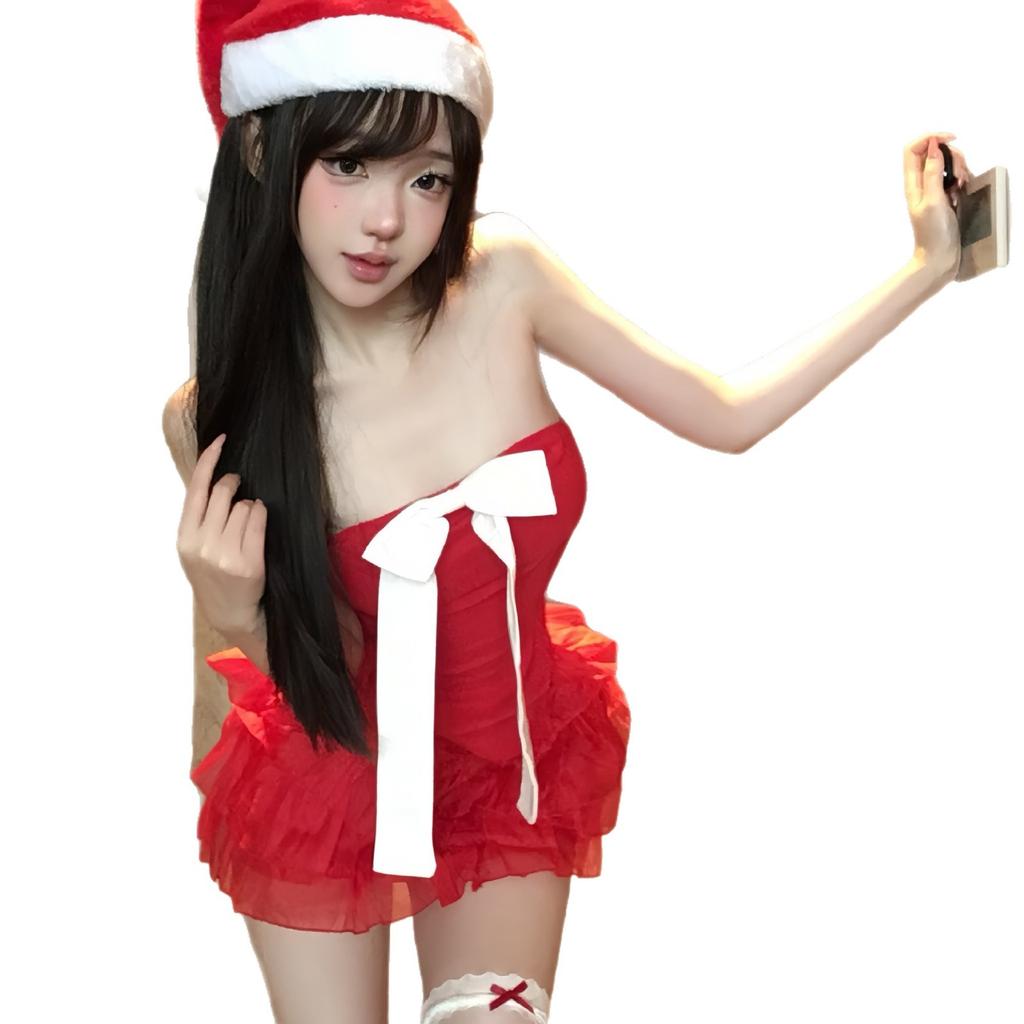 Chinese New Year robe sweet sexy red tube top Christmas dress Spice girl ballet cake dress New Year strap fun