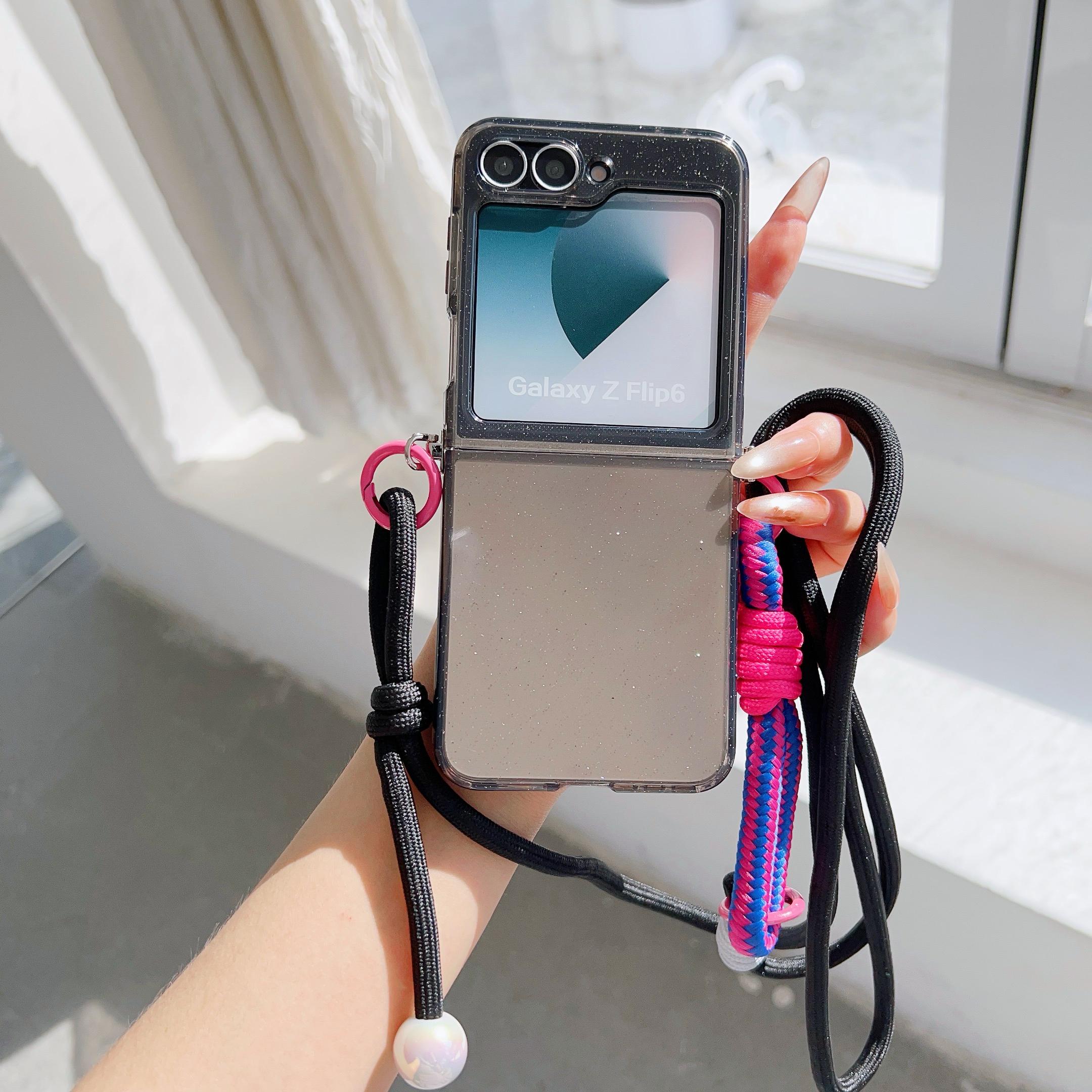 

For MOTOROLA Moto Razr 60 50 40 Ultra Razr60 Phone Case Crossbody Lanyard Adjustable Glitter Candy Color Fold Shockproof Cover Motorola Razr 50 Ultra чёрный