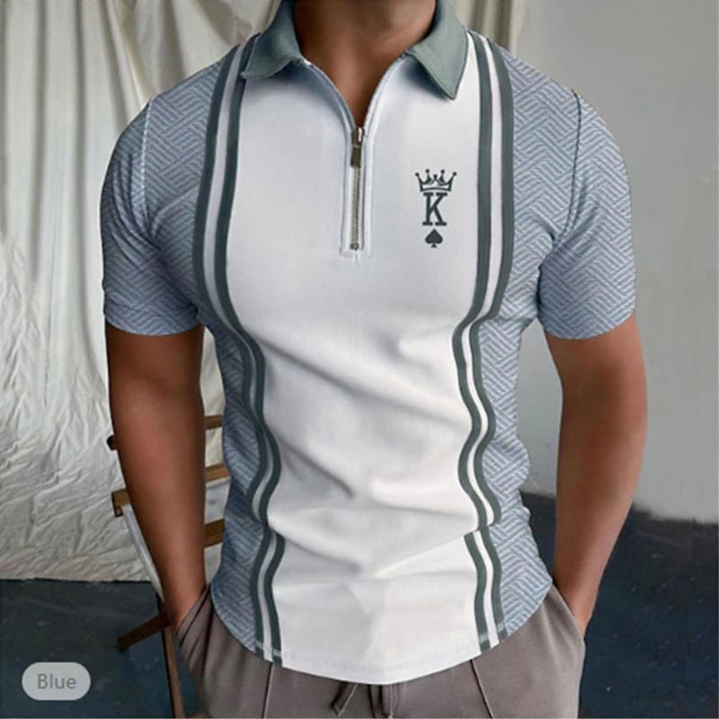 Casual Lapel T-shirt Young Men's Fashion Zipper T-shirt Short Sleeve T-shirt Men's 3D Simple Boutique Men's Clothing Print T Shirt