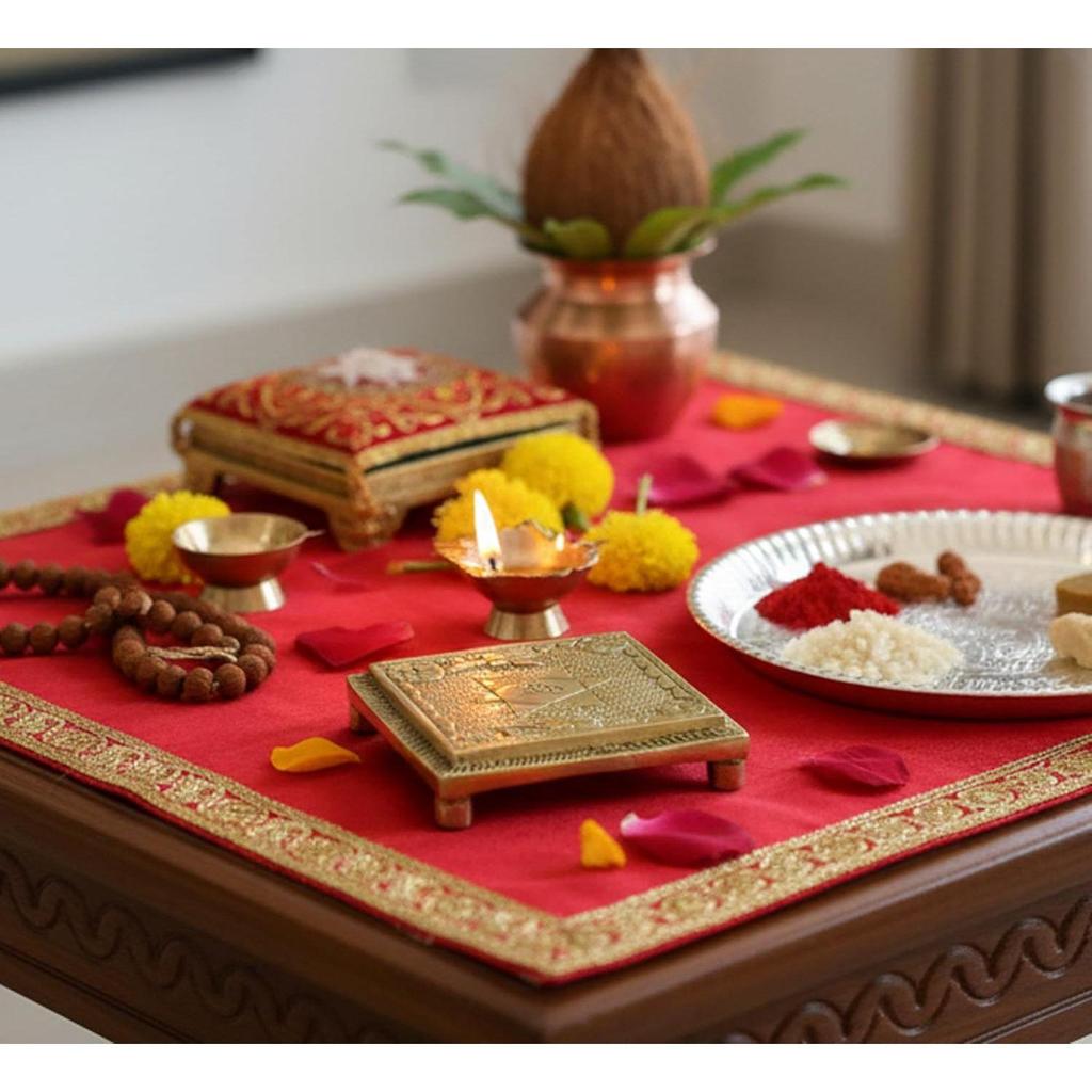 ESPLANADE Brass Pooja Mandir Chowki Peetha Peeta God's Stool - Puja Articles - 2.6" Inches