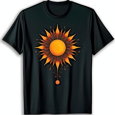 Stilvolles Schwarzes T-Shirt mit Lebendigem Gelben Sonnen-Grafik Unisex T-Shirt