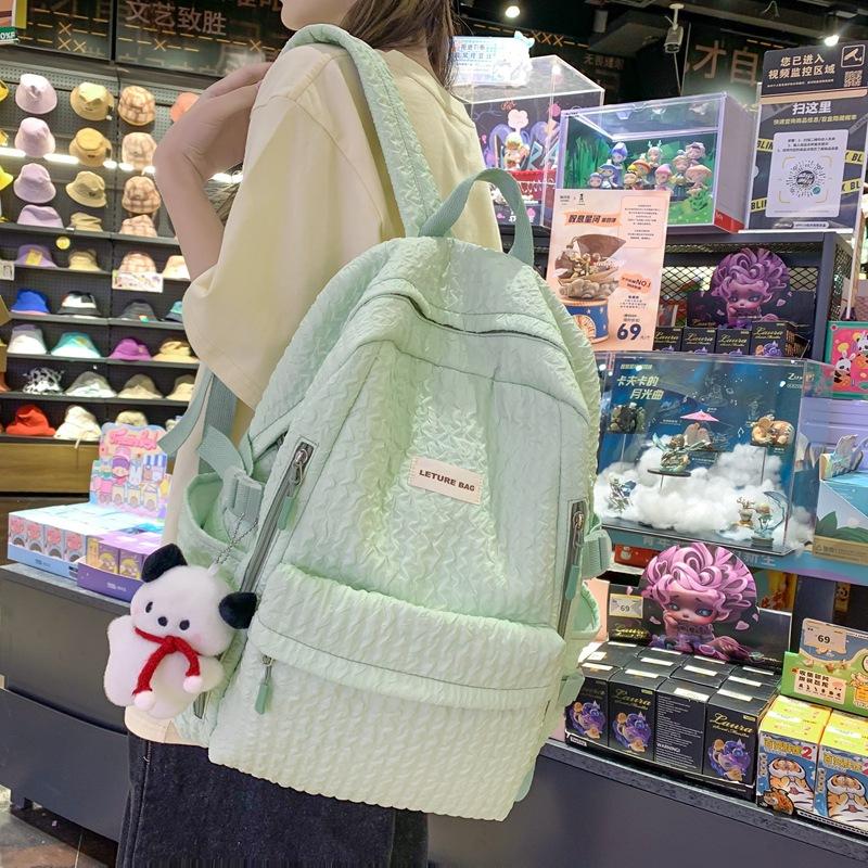 Niche Design Simple Backpack Female College Student Junior High School Girl Japanese Soft Girl Bubble Grid High Value Schoolbag