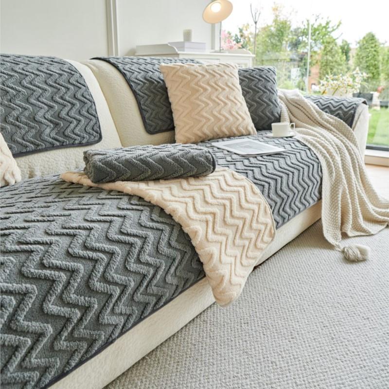 Capa de sofá quente de inverno Funda Tapetes para sala de estar Casa Almofada de sofá jacquard ondulada antiderrapante Capas de sofá