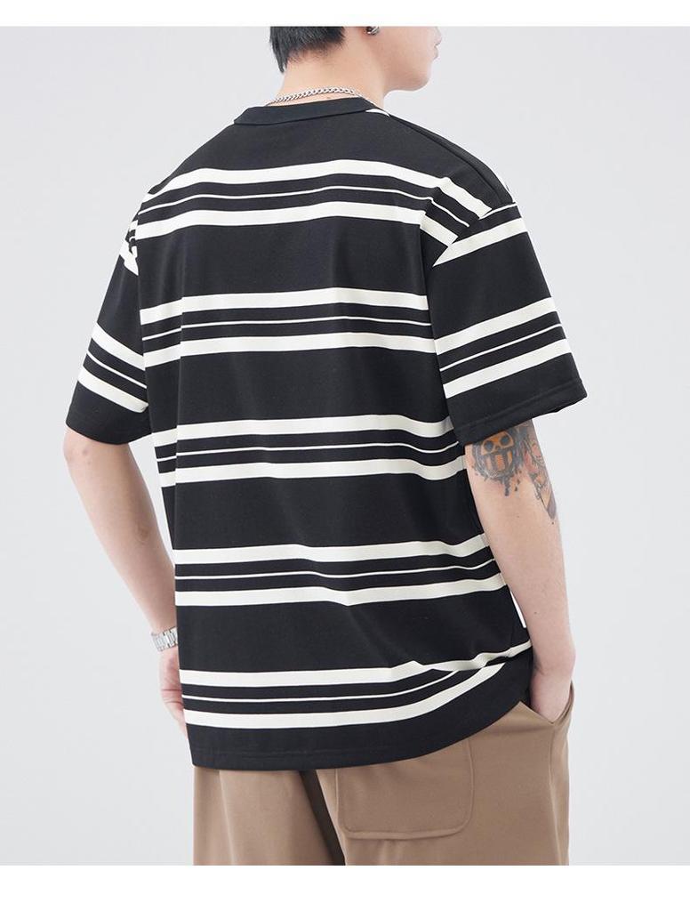 Anyang Men's Striped Crew Neck Summer T-Shirt - Casual, Loose Fit, Short Sleeve