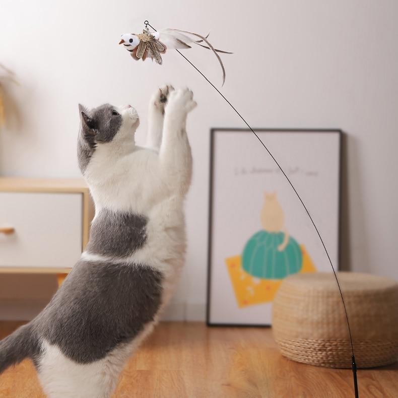 Simulation Bird Interactive Cat Toy Funny Feather Bird with Bell Cat Stick Toy for Kitten Playing Toy Cat Supplies Cat