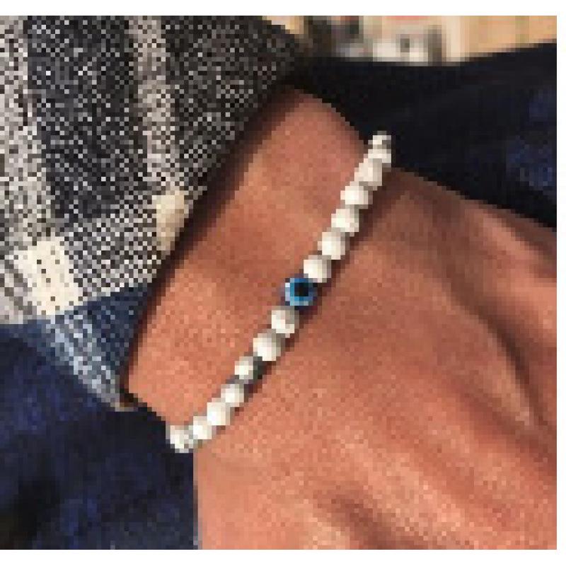 Men's Versatile 6mm Natural Stone Demon Eye Elastic Bracelet