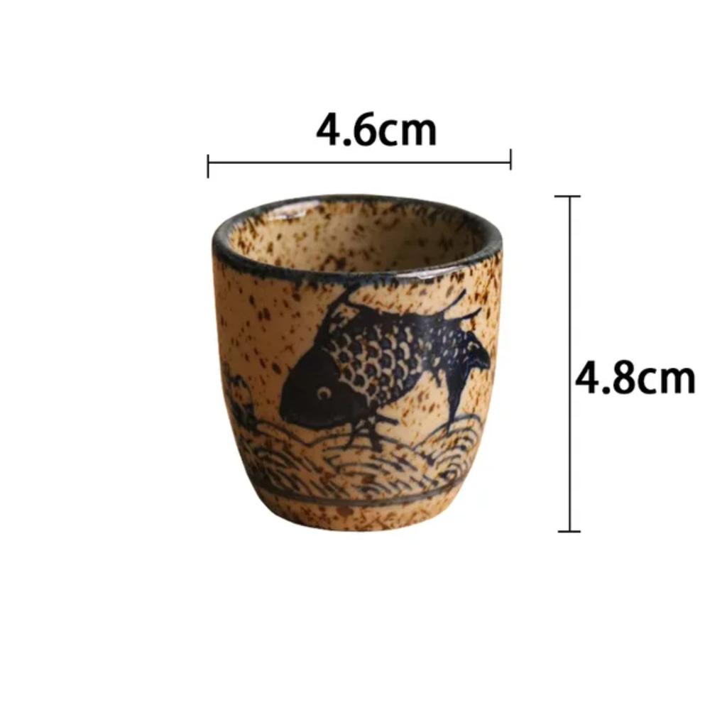 Antique Japanese-style white ceramic wine cup and sake set with retro design for classical shochu and coffee enjoyment