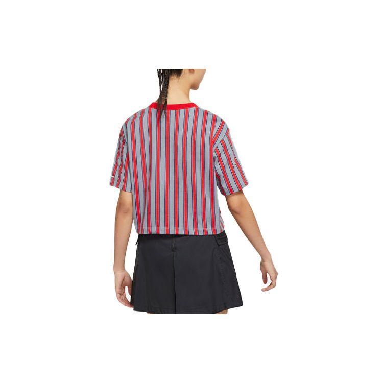 Jordan Paris Saint-Germain Striped Print Short Sleeve T-Shirt Women Tops Red DM4999-090