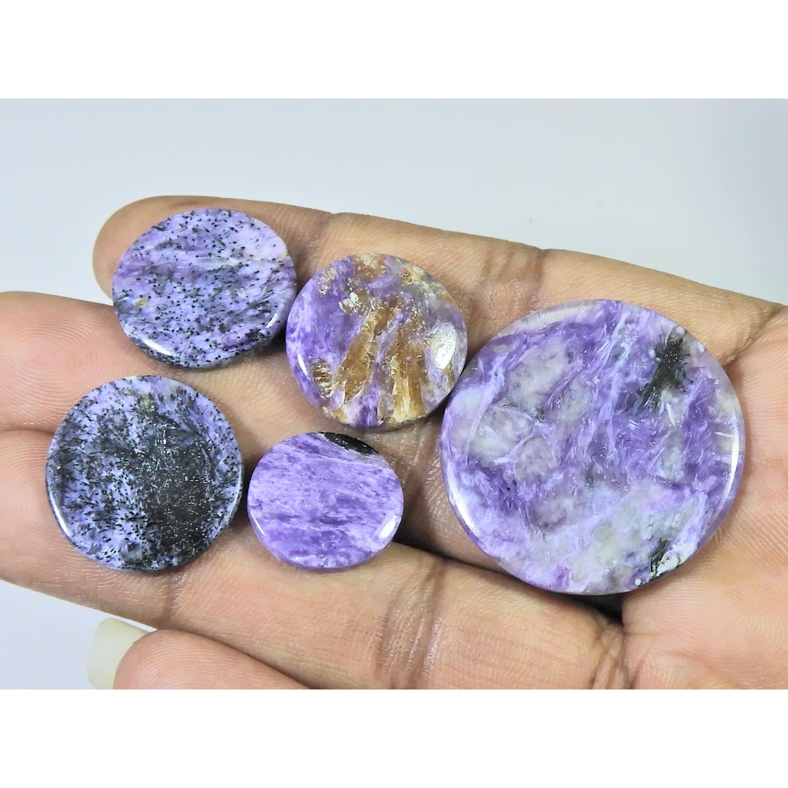 80Cts. Natural Purple Charoite Round Cabochon Loose Gemstone 05 Pcs Lot C-2359