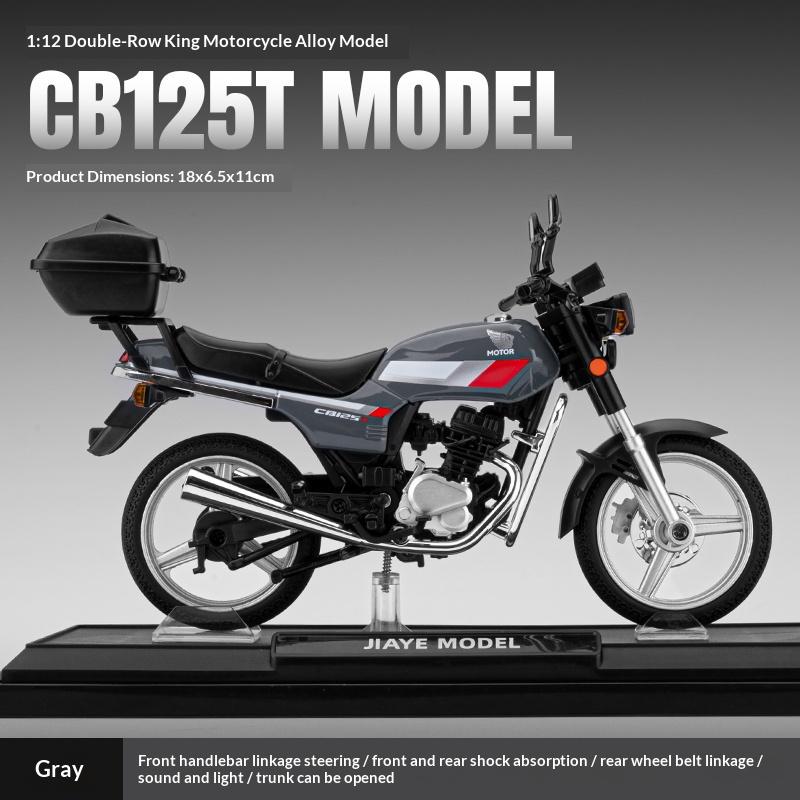 1/12 Honda GB125T Alloy Die-cast Motorcycle Model with Display Base Simulation Sound and Light Desktop Ornament Rubber Tire Gift