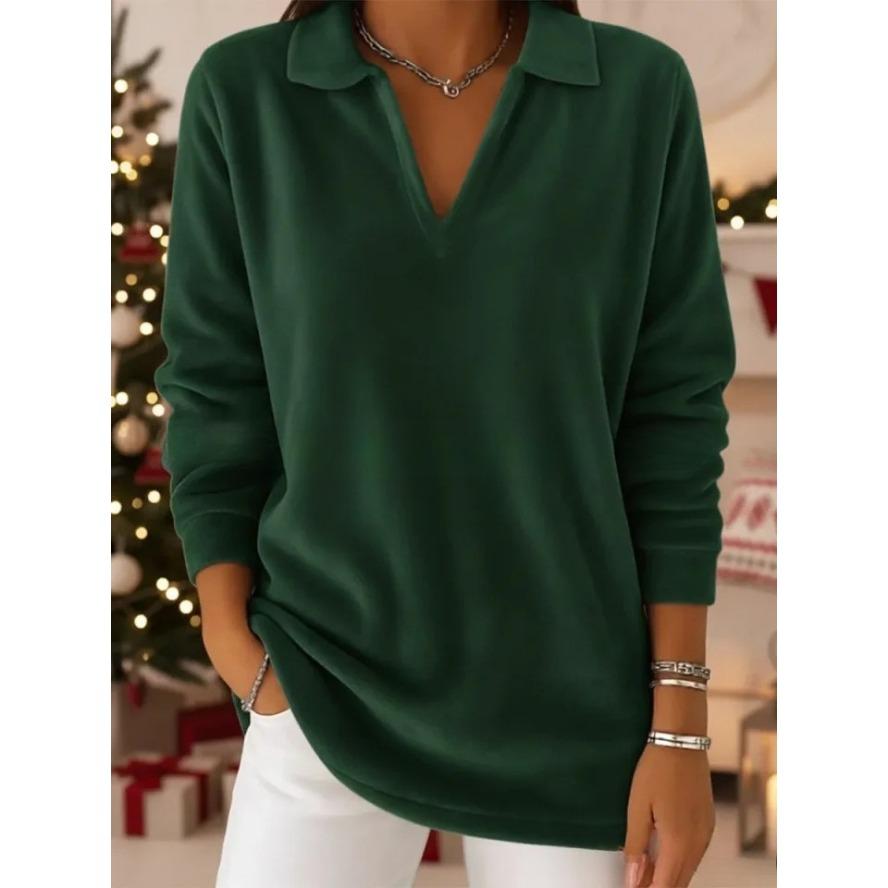 YYFS Women's Fashion Casual Solid Color Print Spring Fall Long Sleeve POLO Neck Pullovers & Long Sleeves