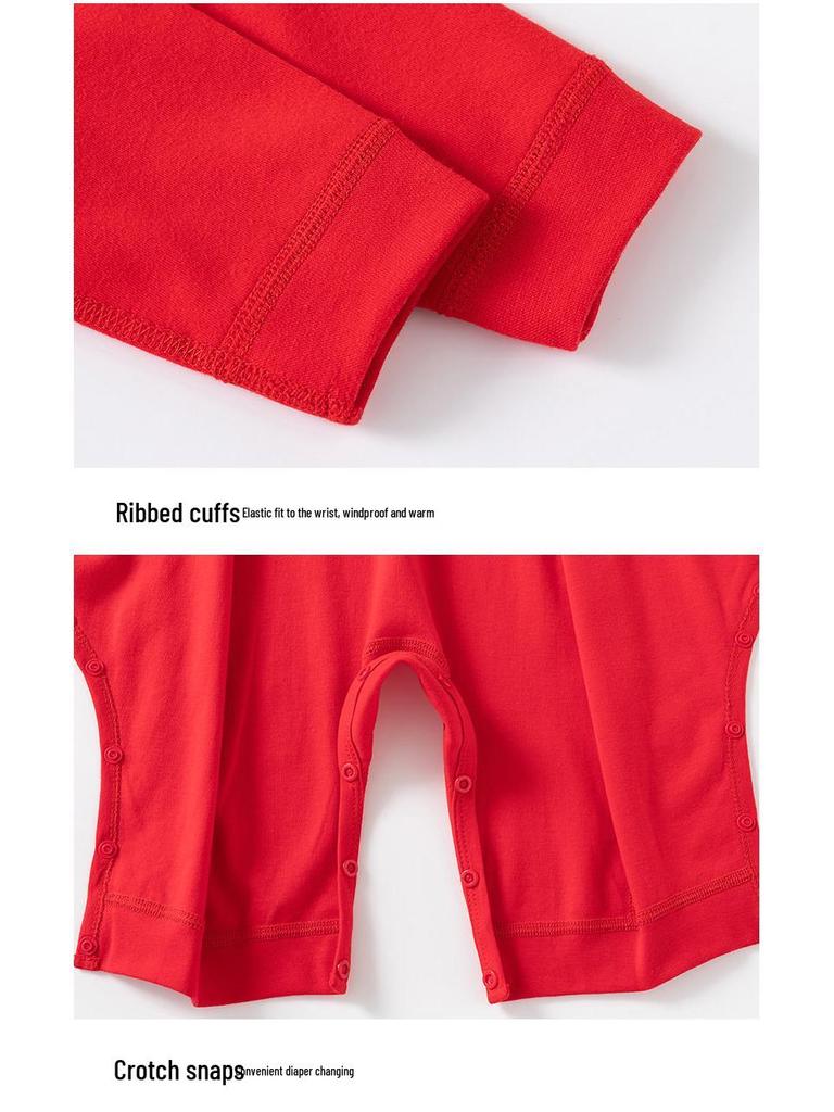 Newborn 100-Day Zhua Zhou Ceremony Big Red Monk Robe Set with Bodysuit for 0-3 Months