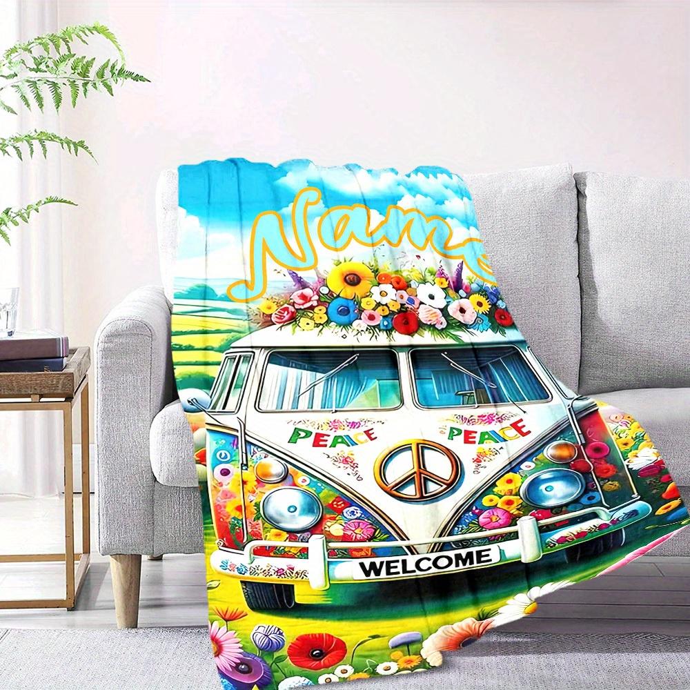 Peace Flower Bus Home Custom Blankets Comfortable Soft Lightweight Multiseason Blanket For Picnics Sofas Offices Beds Living Rooms Perfect Gift For