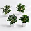 1-4PCS Artificial Watermelon & Eyebrow Leaf Potted Plant Set In White Pot for Home/Office Desk Décor