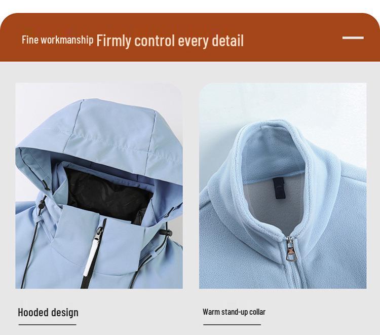 Au Li Rong 3-in-1 Detachable Warm Travel Mountaineering Jacket - Couples' Fashionable Windbreaker.